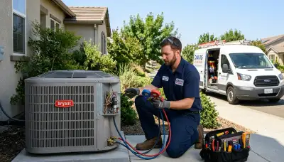 HVAC technician performing residential AC repair in Sacramento CA for acsacramentoca.com