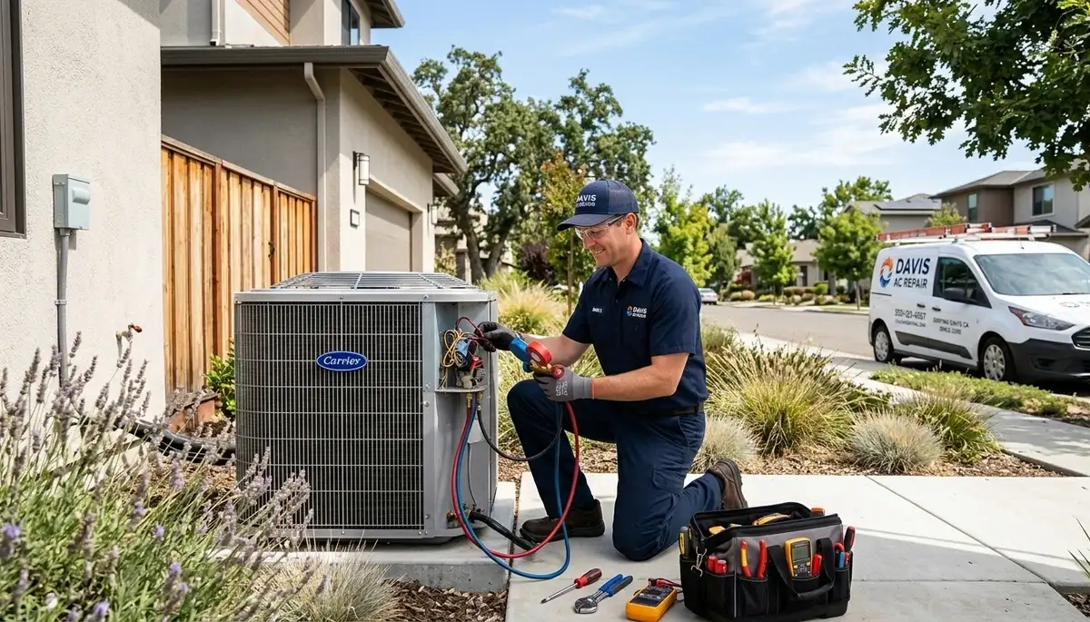HVAC technician performing AC repair service in Sacramento CA home