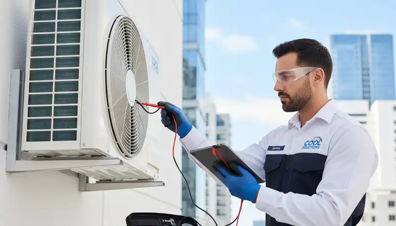 Technician performing residential AC repair service in Sacramento, CA for Five Star Cooling