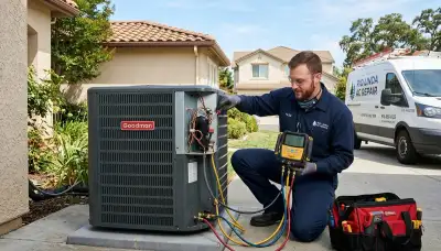 HVAC technician performing AC repair service in Sacramento CA for residential cooling system