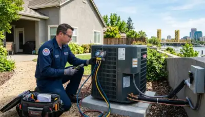 HVAC technician performing AC repair service in Sacramento CA home for acsacramentoca.com