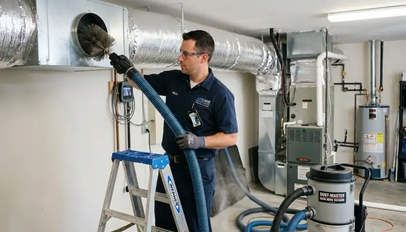 Technician cleaning HVAC air ducts in Sacramento, CA for improved indoor air quality and efficiency