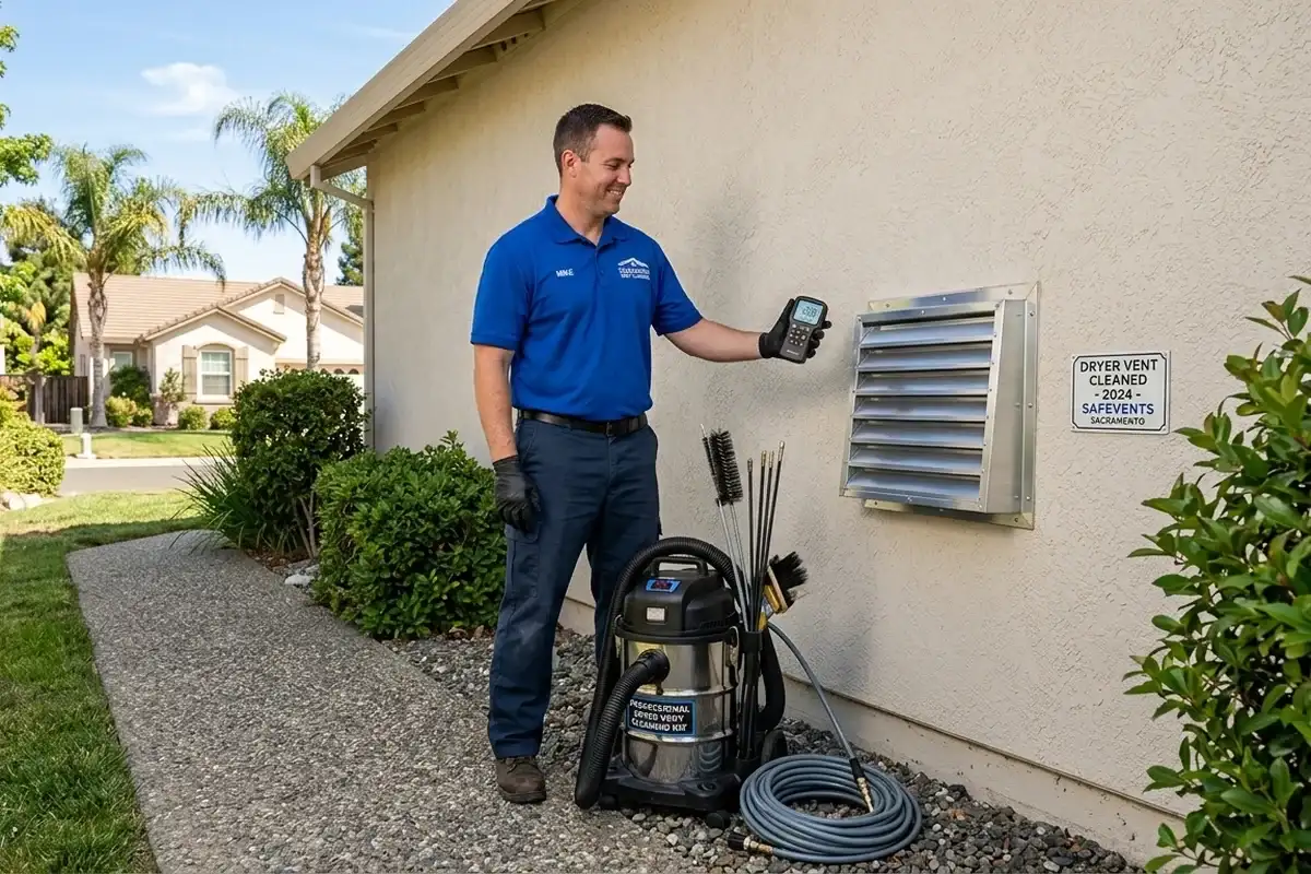 Completed dryer vent cleaning showing improved airflow and safety at a Sacramento, CA home