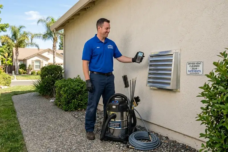 Completed dryer vent cleaning showing improved airflow and safety at a Sacramento, CA home