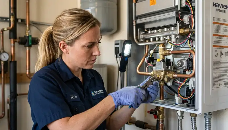 Sacramento technician performing precise water heater repair work ensuring quality and reliable home service