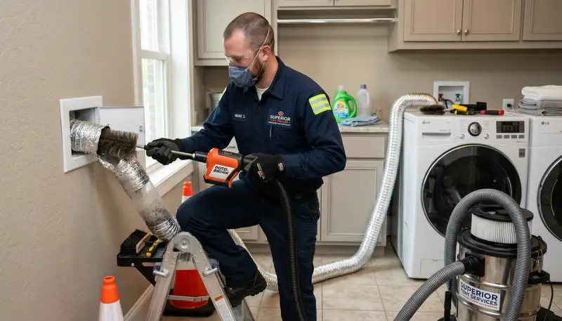 Technician cleaning dryer vent for home safety in Sacramento, CA – Five Star Cooling service