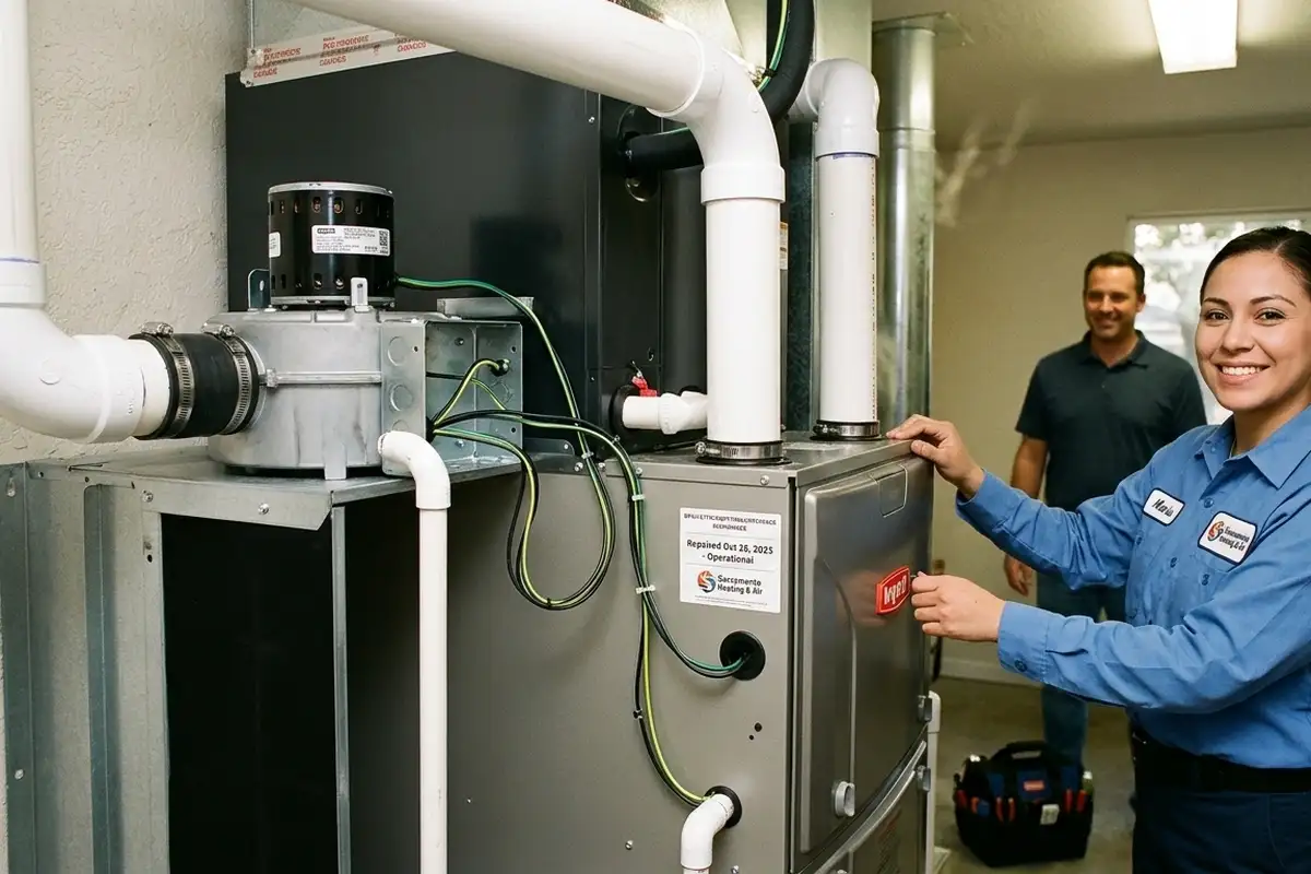 Restored furnace system after professional repair in Sacramento, CA by Five Star Cooling experts